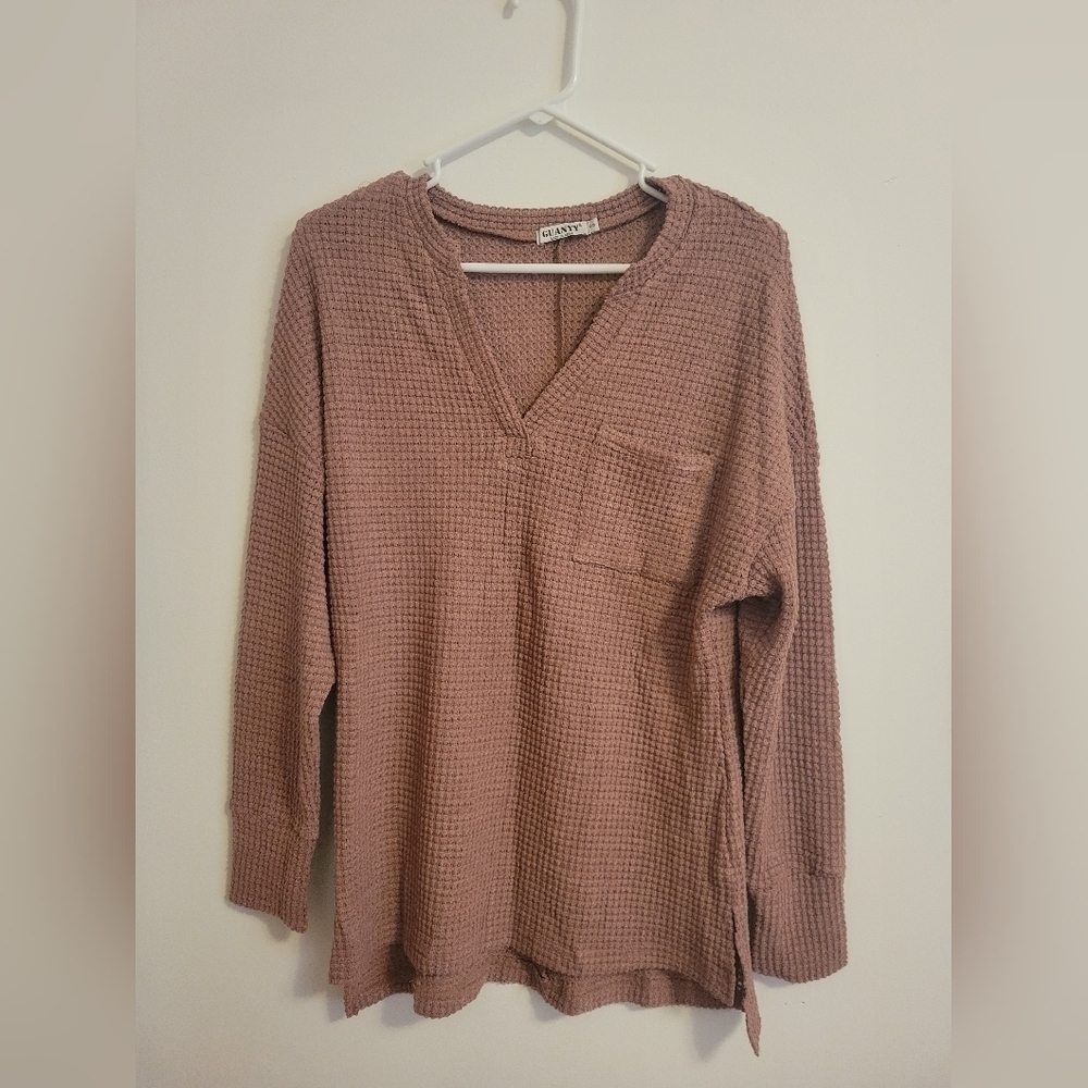 GUC - Waffle V neck Top Blush rose pink size small